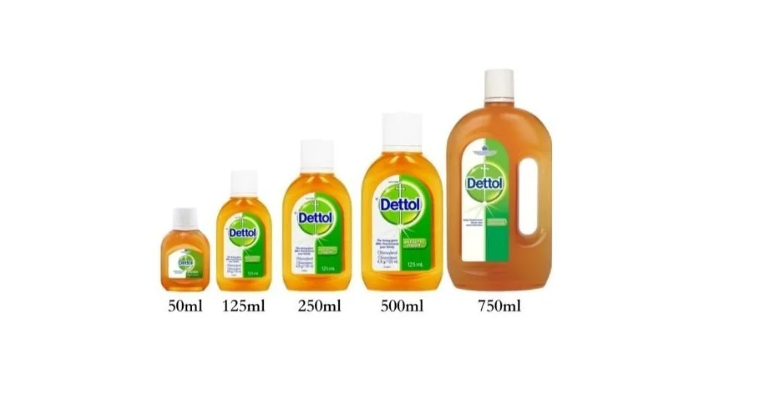 Different Dettol liquid bottle sizes